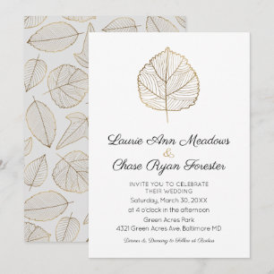 Gold Leaf Minimal Fall Wedding Invitation