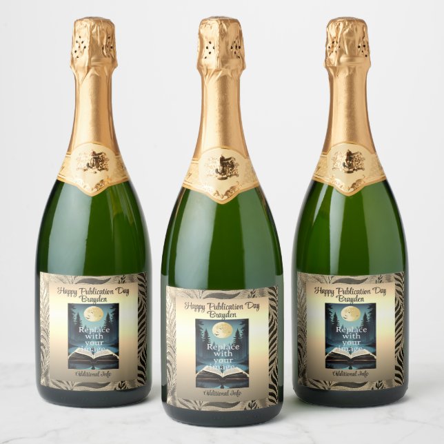Gold Leaf Motif Sparkling Wine Label (Bottles)