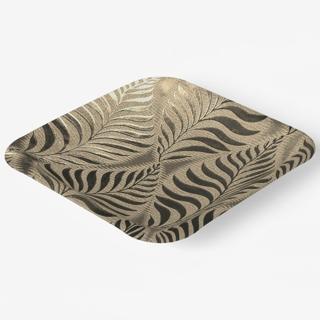 Gold Leaf Motif Square Paper Plate (Angled)