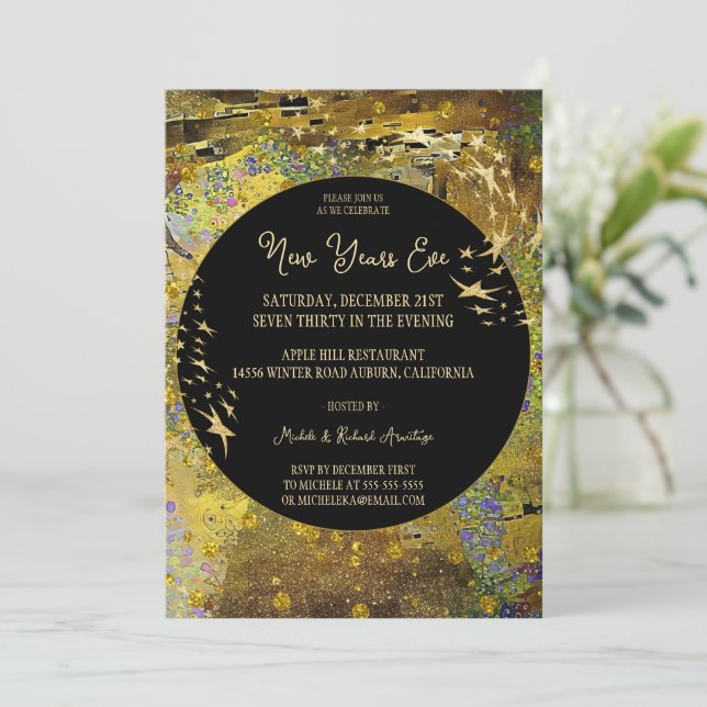 Gold Leaf New Years Invitation (Standing Front)
