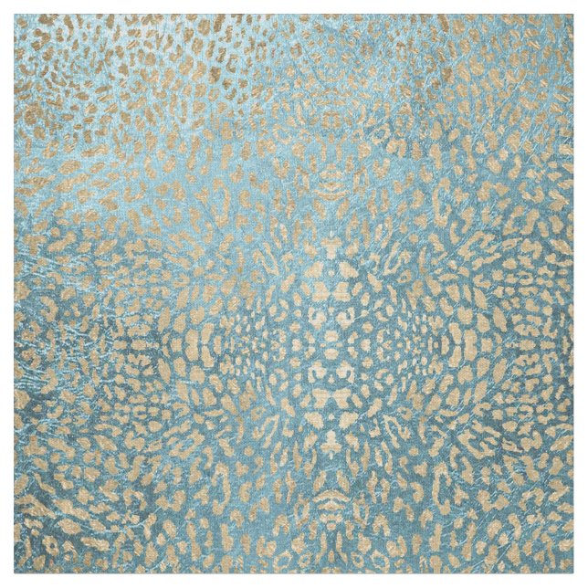 Gold Leaf on Blue Leopard Fabric (Close Up)