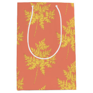 Gold Leaf on Coral Botanical Pattern Medium Gift Bag
