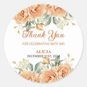 Gold Leaf Orange Peony Rustic Floral Birthday  Classic Round Sticker