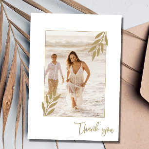 Gold Leaf Photo Elegant Wedding Thank You