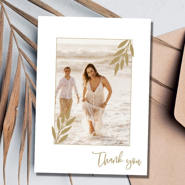 Gold Leaf Photo Elegant Wedding Thank You (Gold Leaf Photo Elegant Wedding Thank You)