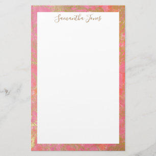 Gold Leaf Pink Marble  Metallic   Personalised Stationery