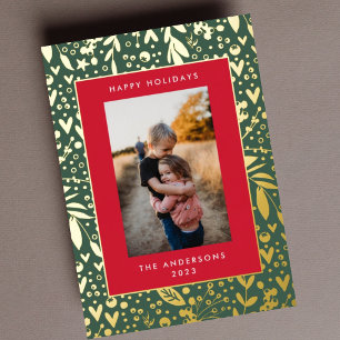 Gold Leaf Pressed   Green Red Floral Frame   Photo