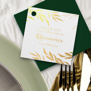 Gold Leaf Quinceanera Thank You Favour Tags