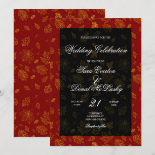 Gold Leaf Red and Black Autumn Wedding Invitation