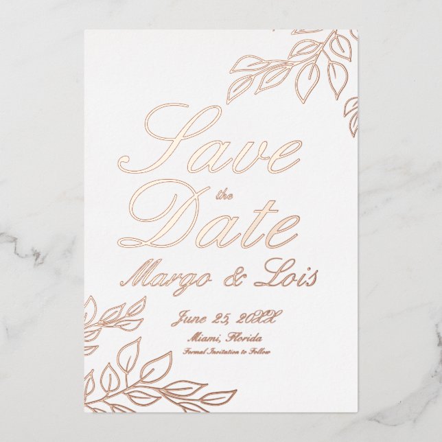 Gold Leaf Save the Date Pressed Foil Invitation (Front)