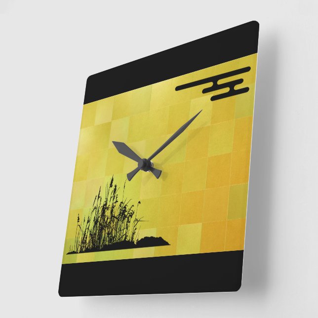 Gold leaf style background with a black Japanese p Square Wall Clock (Angle)