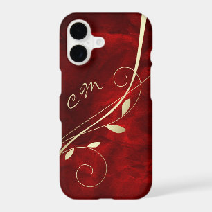 Gold Leaf Swirl Red Monogram