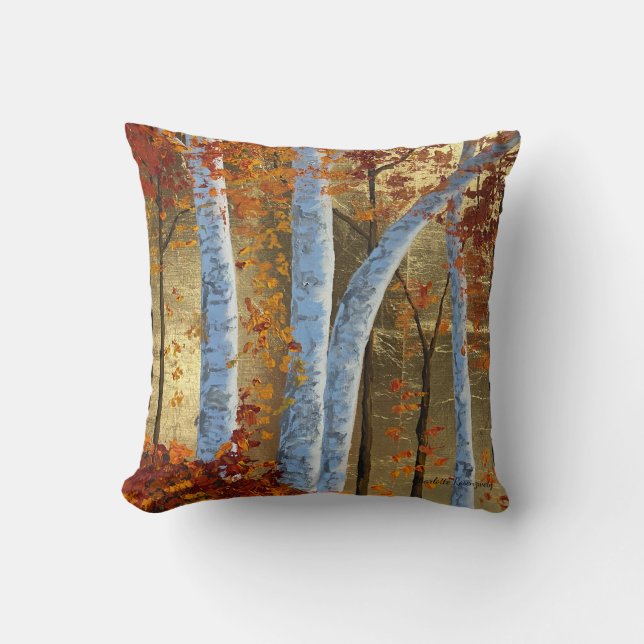 Gold Leaf Tree Painting Pillow (Front)