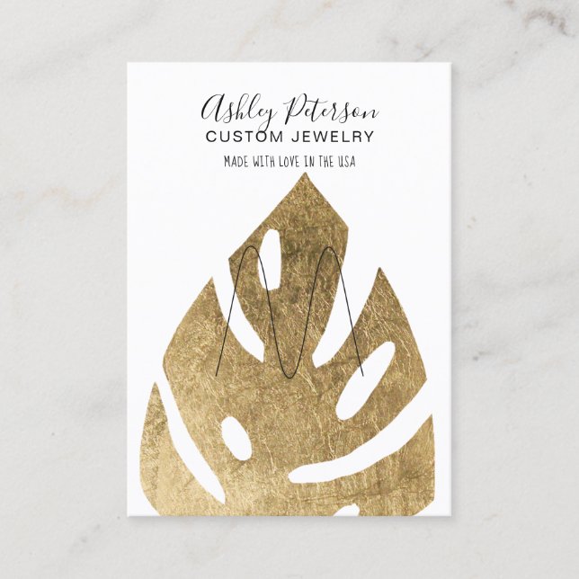 Gold leaf tropical  jewellery ring display business card (Front)
