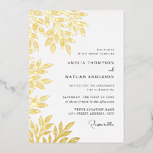 Gold Leaf Wedding  Foil Invitation