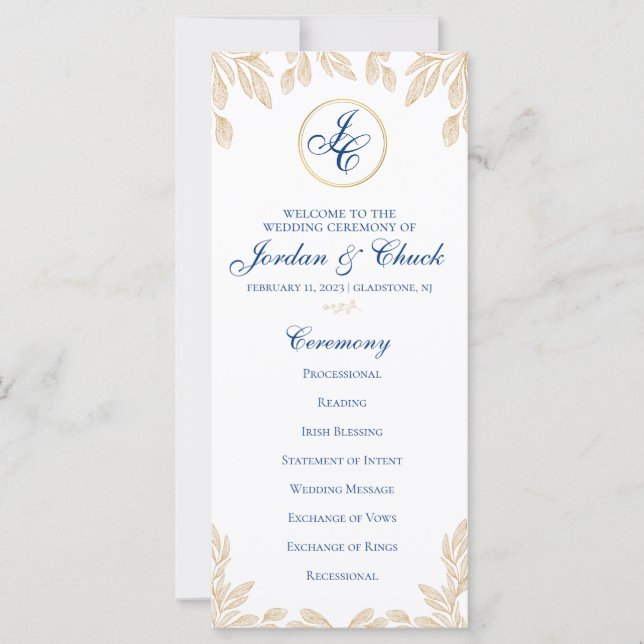 Gold Leaf Wedding Program (Front)
