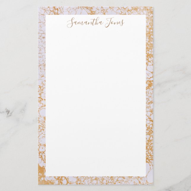 Gold Leaf White Marble  Metallic | Personalised Stationery (Front)