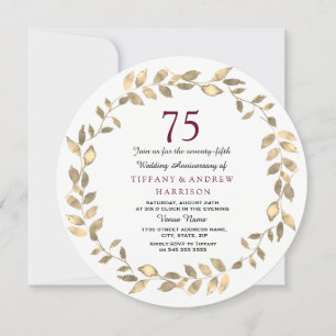 Gold Leaf Wreath 75th Wedding Anniversary Invite