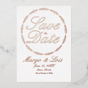 Gold Leaf Wreath Save the Date Pressed 