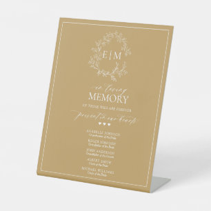 Gold Leafy Crest Monogram In Loving Memory Pedesta Pedestal Sign