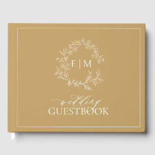 Gold Leafy Crest Monogram Wedding Guest Book
