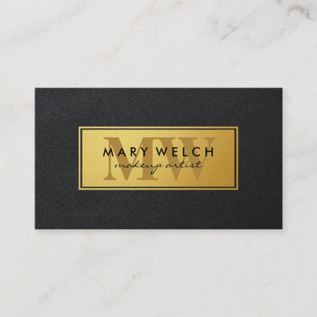Gold | Leather Monogram | Executive Style Appointment Card (Front)