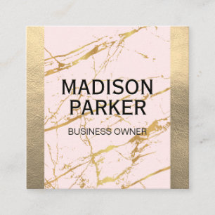 Gold Leather Pink Gold Marble Abstract Square Business Card