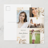 Gold Leaves 4 Photo Grad Announcement Postcard