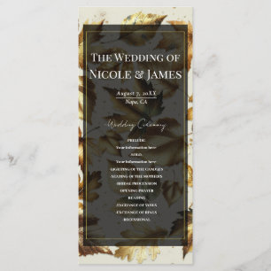 Gold Leaves Almond Beige & Black Wedding Program Programme