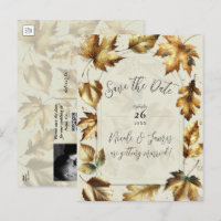 Gold Leaves Almond Beige Cream Fall Save the Date