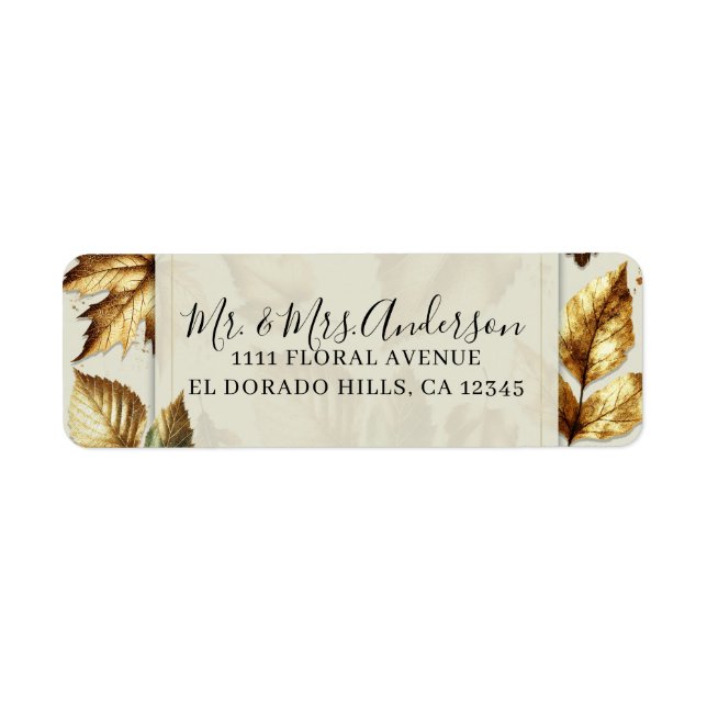 Gold Leaves Almond Beige Glam Fall Wedding (Front)