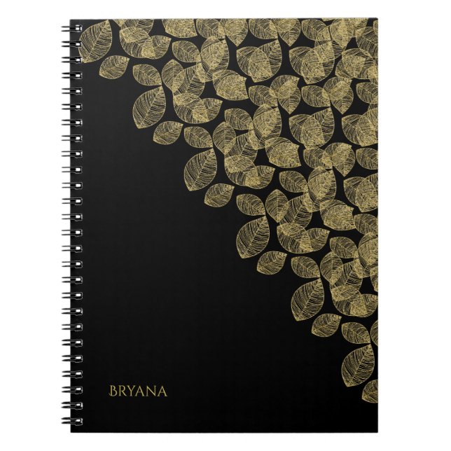 Gold Leaves Black Autumn Elegance Notebook (Front)