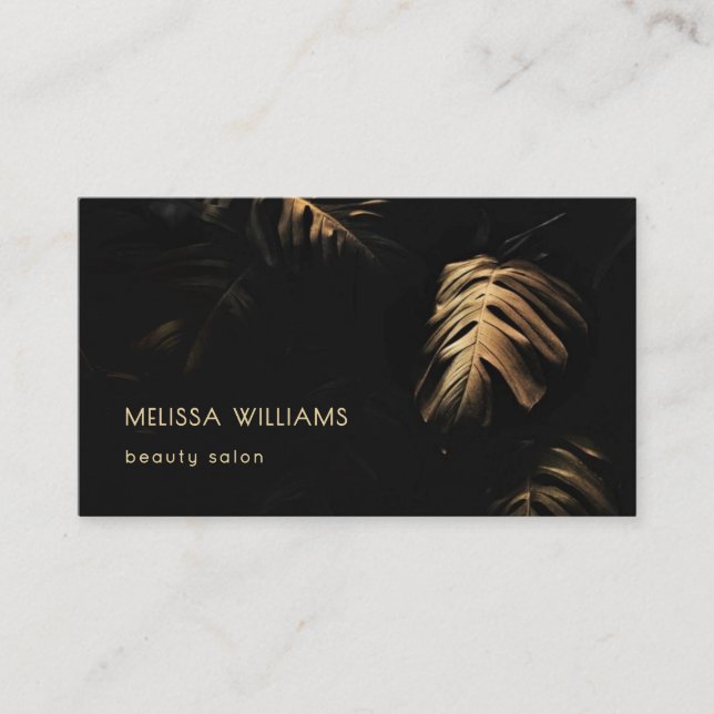 Gold Leaves Black  Business Card (Front)