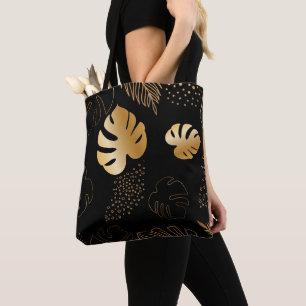 Gold leaves black tote bag