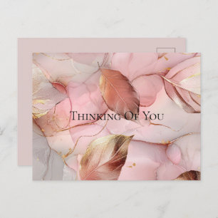Gold Leaves Blush Pink Thinking of you Postcard
