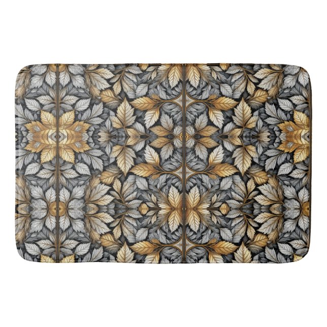 Gold Leaves Botanical Sherpa Bath Mat (Front)