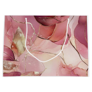 Gold Leaves Burgundy Blush Pink Large Gift Bag