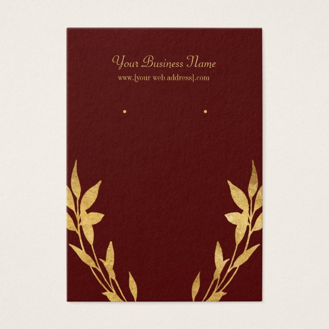 Gold Leaves Burgundy Red Custom Earring Card (Front)