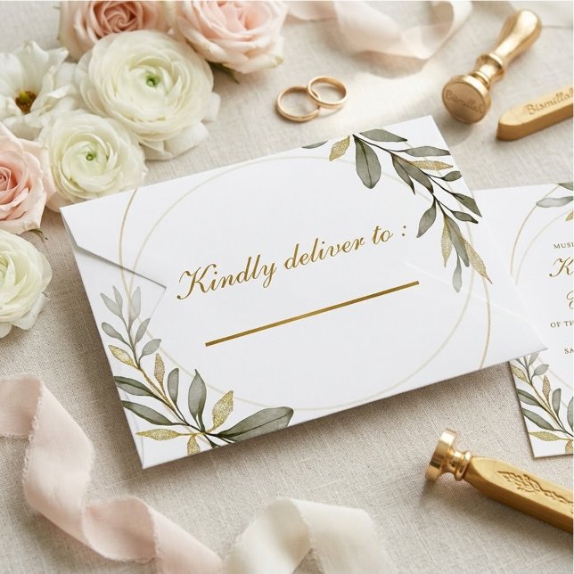 Gold Leaves Elegance Muslim Wedding Invite Envelope (Creator Uploaded)