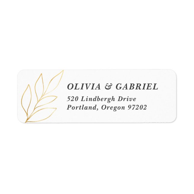Gold leaves Elegant airy Wedding Return Address La (Front)
