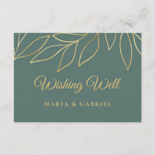 Gold leaves. Elegant green wedding wishing well Enclosure Card