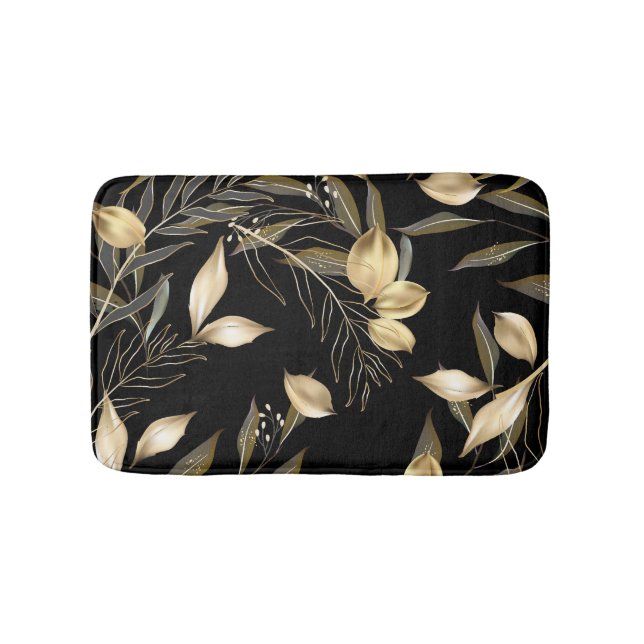 Gold Leaves: Exotic Botanical Seamless Bath Mat (Front)