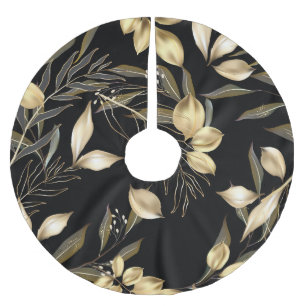 Gold Leaves: Exotic Botanical Seamless Brushed Polyester Tree Skirt