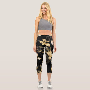 Gold Leaves: Exotic Botanical Seamless Capri Leggings