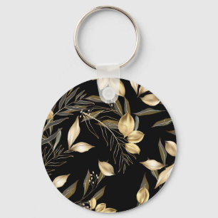 Gold Leaves: Exotic Botanical Seamless Key Ring