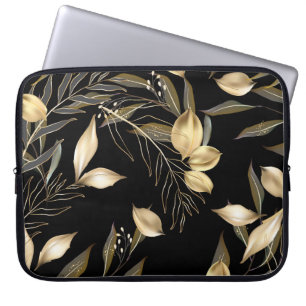 Gold Leaves: Exotic Botanical Seamless Laptop Sleeve