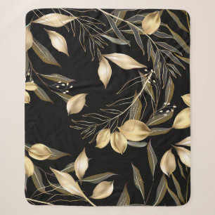 Gold Leaves: Exotic Botanical Seamless Sherpa Blanket