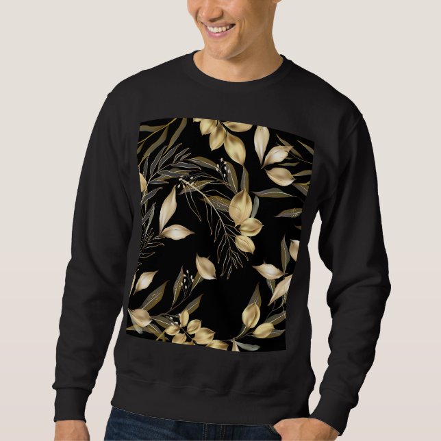 Gold Leaves: Exotic Botanical Seamless Sweatshirt (Front)