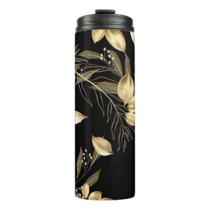 Gold Leaves: Exotic Botanical Seamless Thermal Tumbler