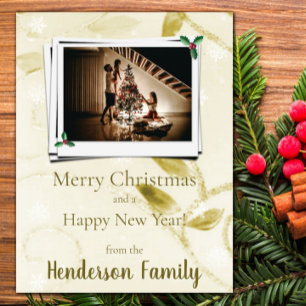 Gold Leaves Flat Holiday Photo Card